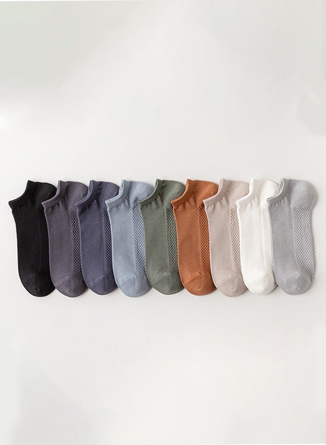 NIBEMINENT Pair of 9 Pure Cotton Men Socks Mesh Massage Bottoms Boat for Spring Autumn Multicolor - Image 1