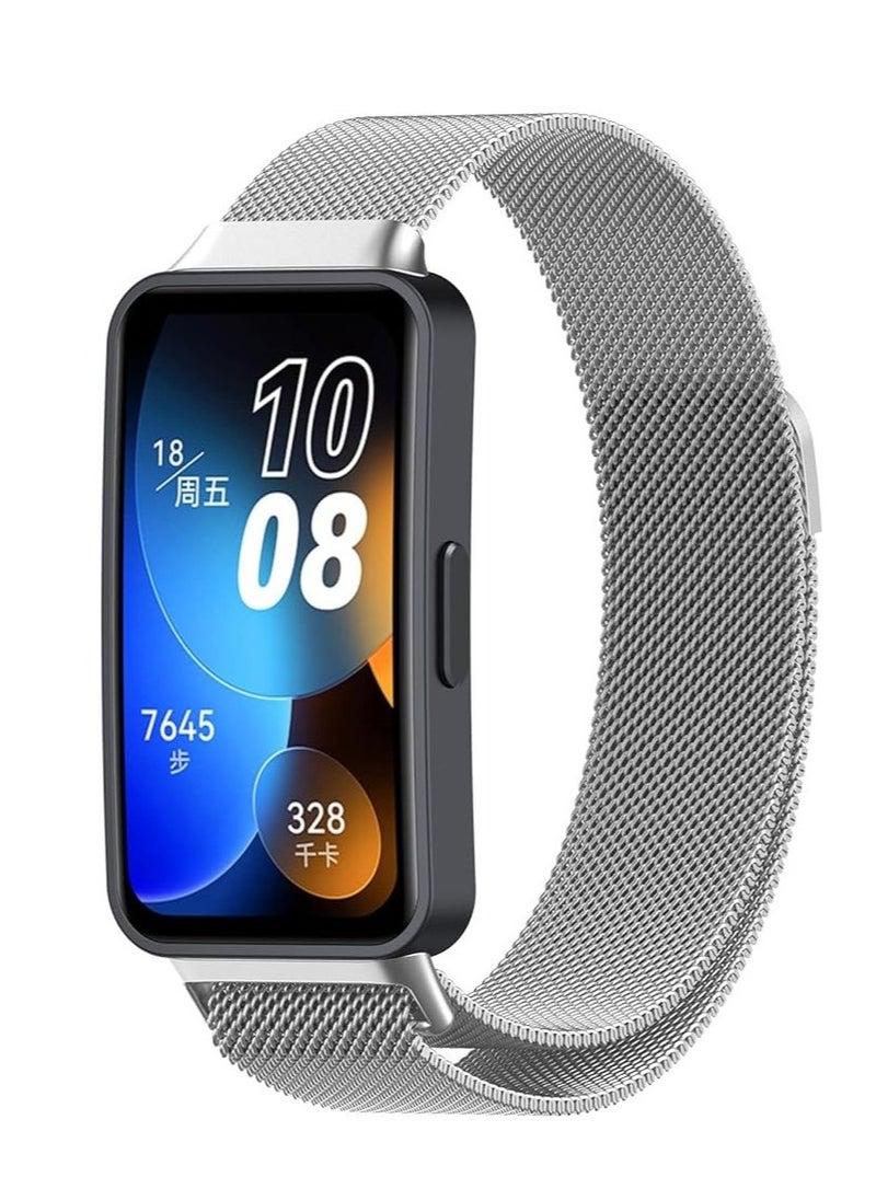 Generic - Honor / Huawei Band 8 Luxury Design Replacement Band Breathable And Waterproof, Stainless Steel Mesh Strap Magnetic Silver - Image 1