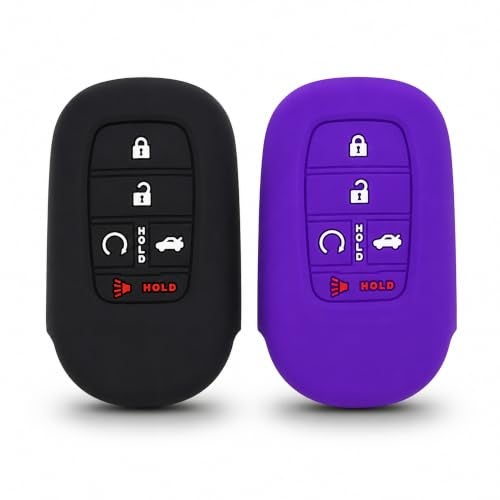 Autobase Silicone Key Fob Cover for 2022 2023 2024 2025 2026 Honda Civic Accord HRV CRV Sport SI EX EXL Touring 2026 Car Accessory Key Protection Case 2 Pcs Black and Purple - Image 1