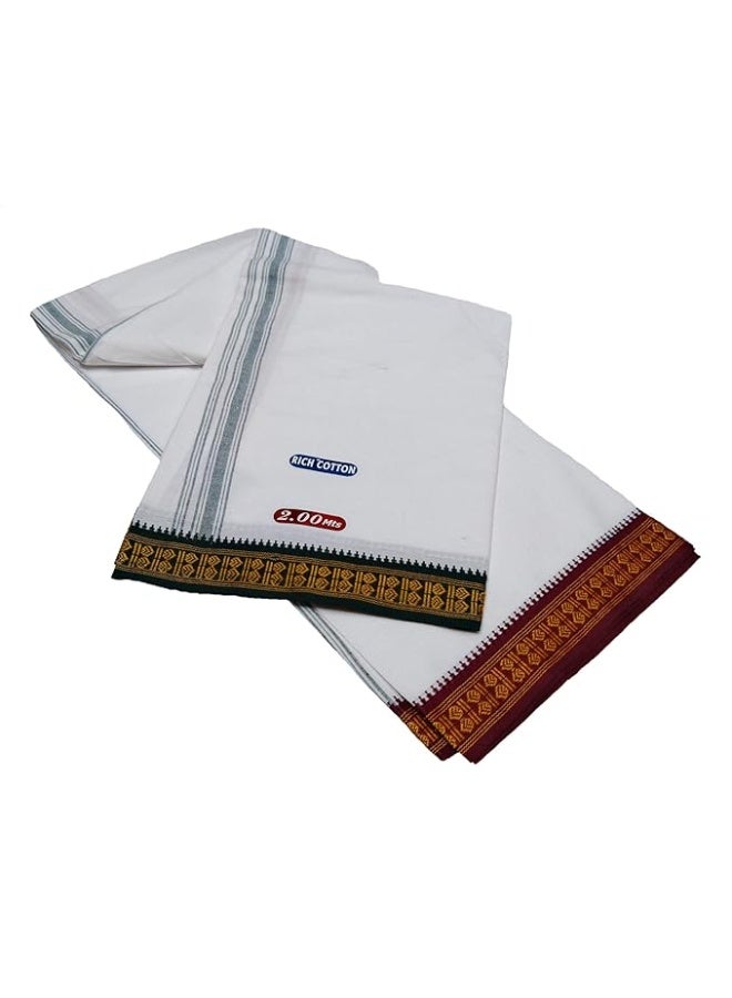 MPS COTTON COOL Men 100% Pure Relaxed Fit Rich Relaxed Fit Fancy Border Casual Style Dhoti White Colour 2.00 Mts (Pack Of 1 Piece) - Image 1