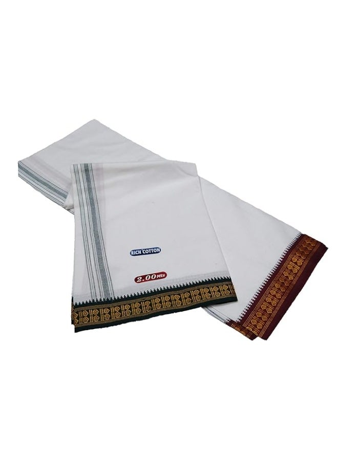 MPS COTTON COOL Men 100% Pure Relaxed Fit Rich Relaxed Fit Fancy Border Casual Style Dhoti White Colour 2.00 Mts (Pack Of 1 Piece) - Image 2