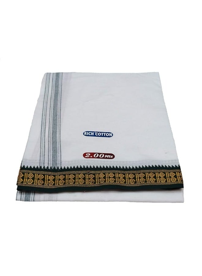 MPS COTTON COOL Men 100% Pure Relaxed Fit Rich Relaxed Fit Fancy Border Casual Style Dhoti White Colour 2.00 Mts (Pack Of 1 Piece) - Image 3