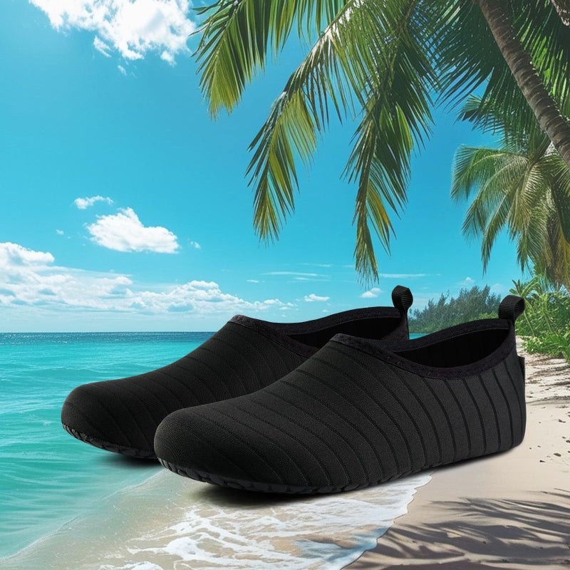 VIFUUR Water Sports Shoes Barefoot Quick-Dry Aqua Yoga Socks Slip-on for Men Women A Black 38-39 - Image 2