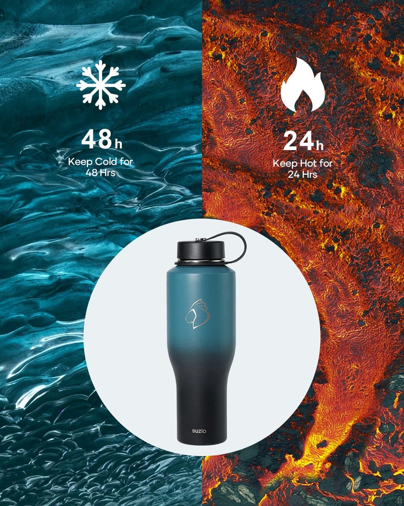 BUZIO 40oz Insulated Water Bottle Fits in Any Car Cup Holders, 40oz Vacuum Insulated Tumbler with Lids and Straw for Water, Travel Mug Cupholder Friendly, Leakproof Keep Cold & Hot, Indigo Crush - Image 3
