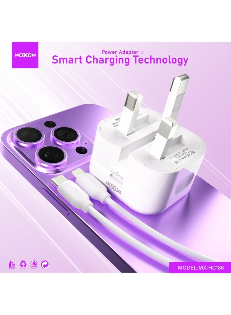 MOXOM MX-HC186 USB-C Fast Charger (UK) 25W Super Fast Power Charger with PD Connector for iPhone - Image 1