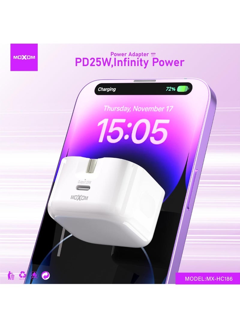 MOXOM MX-HC186 USB-C Fast Charger (UK) 25W Super Fast Power Charger with PD Connector for iPhone - Image 3