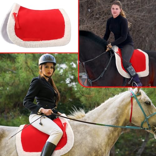 Abbylike Christmas Horse Saddle Pad Red Saddle Pad Santa Saddle Pad with Faux Fur Trim for Horses Under Saddle, Dressage, Jumping & Training - Image 5