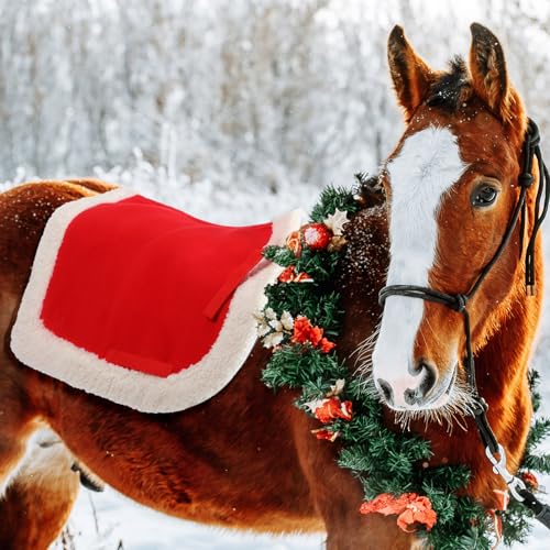 Abbylike Christmas Horse Saddle Pad Red Saddle Pad Santa Saddle Pad with Faux Fur Trim for Horses Under Saddle, Dressage, Jumping & Training - Image 4