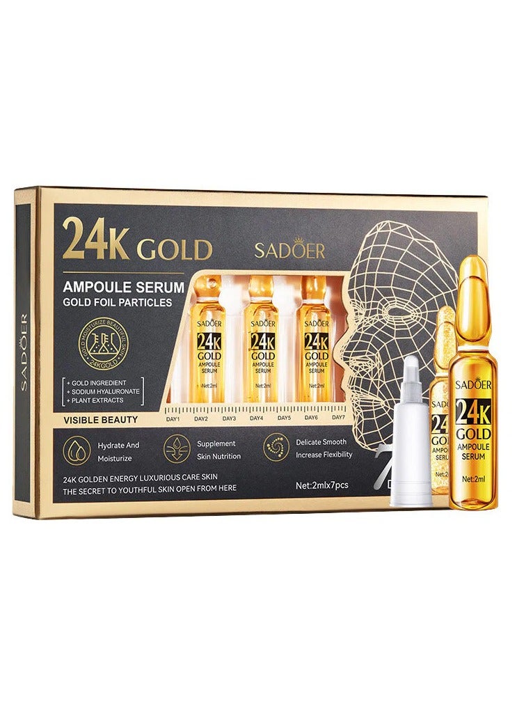 SADOER 24k gold ampoule serum gold foil particles gold incredient for korean glass skin effect 7 days magic (2ml*7)  - Image 1