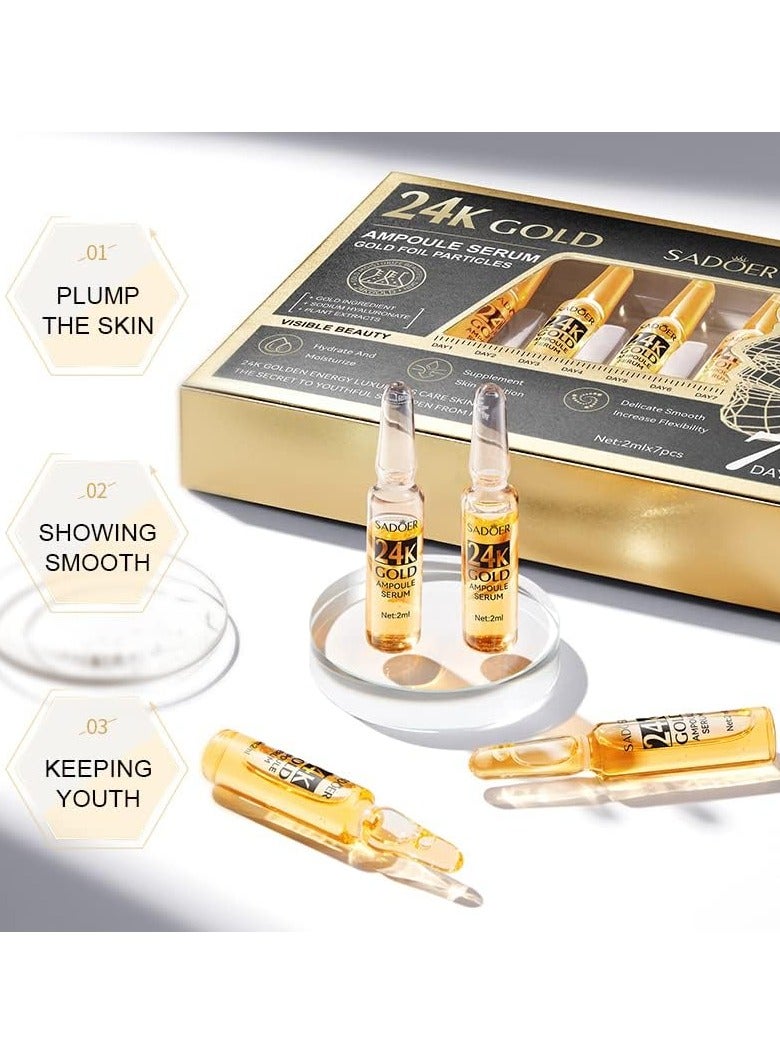 SADOER 24k gold ampoule serum gold foil particles gold incredient for korean glass skin effect 7 days magic (2ml*7)  - Image 2