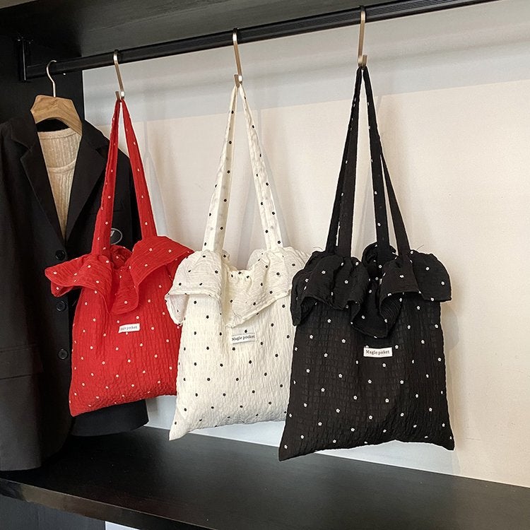 Spring New Fresh Chiffon Shoulder Bag Cute Ruffled Women'S Bag Fashion Large Capacity Class Commuter Bag - Image 2