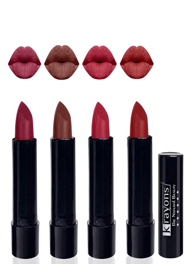 Krayons Cute Pop Moisturizing Matte Lipstick, Waterproof, Shocking Pink, Brick Tone, Orange Tango, Signal Red, 3.5gm Each (Pack of 4) - Image 1
