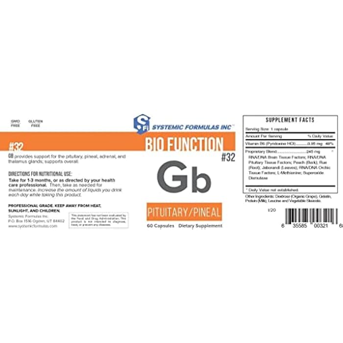 Systemic Formulas #32 Bio Function Gb Pituitary/Pineal 60 Capsules. Supports Mental Clarity and Focus and Normal circadian Rhythms. - Image 4