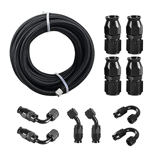 GSTP 4AN 14 PTFE E85 Hose Braided Fuel Line Fitting Kit 10FT Transmission Oil Cooler Line Nylon Stainless Steel Black - Image 1