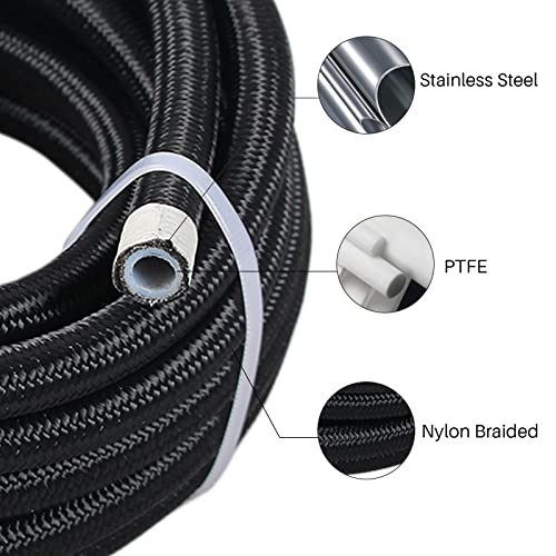 GSTP 4AN 14 PTFE E85 Hose Braided Fuel Line Fitting Kit 10FT Transmission Oil Cooler Line Nylon Stainless Steel Black - Image 3