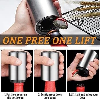 NILKANTH Beer Bottle Opener | Stainless Steel Push Down Pop Off Tool with Magnetic Cap Catcher | Quick Open Bartender Accessory for Home, Bar, Parties & Camping (Silver) - Image 4