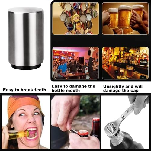 NILKANTH Beer Bottle Opener | Stainless Steel Push Down Pop Off Tool with Magnetic Cap Catcher | Quick Open Bartender Accessory for Home, Bar, Parties & Camping (Silver) - Image 5
