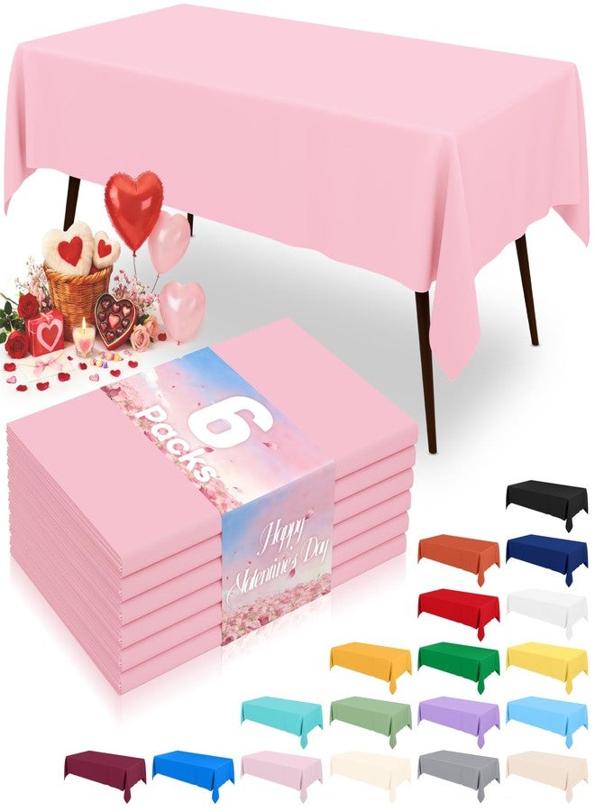 misaya 6 Packs Disposable Plastic Table Cloth, 54 x 108 Inch Waterproof Rectangle Tablecloth, Leakproof & Sturdy Decorative Table Covers for Picnic, Party and Outdoor, Pink - Image 1