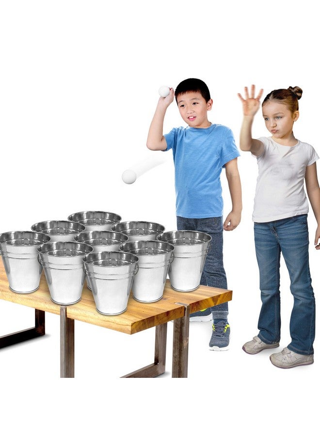 Gamie Gamie Bucket Ping Pong Ball Game Includes 9 Metal Buckets, 12 Balls, and 1 Number Sticker Sheet - Fun Party Activity for Kids and Adults, Great Idea for Kids  - Image 1