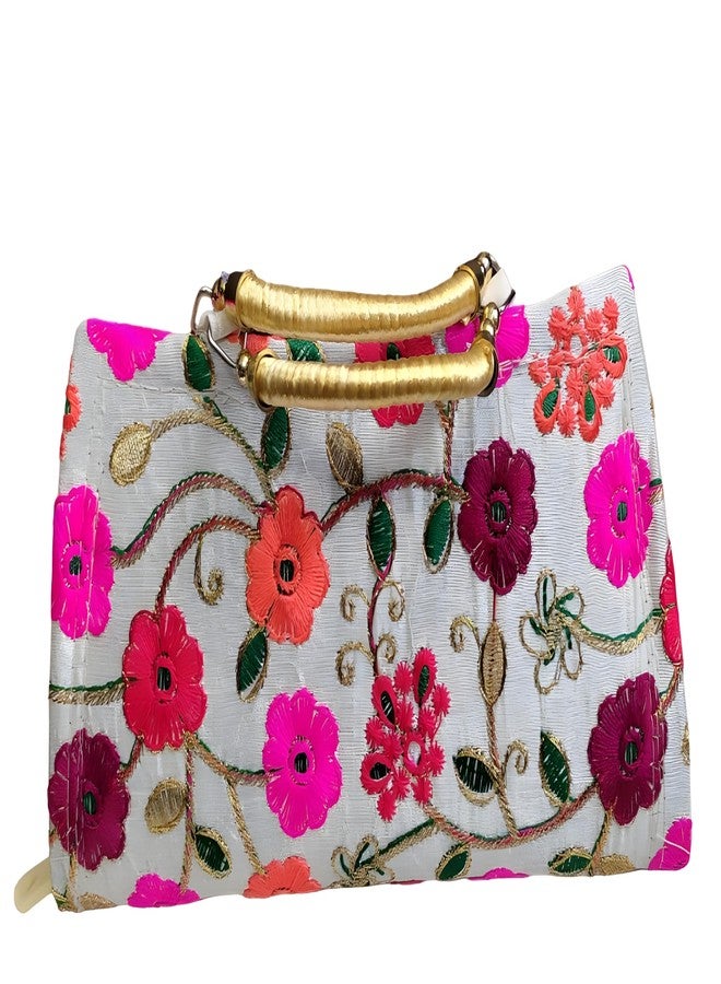 INDIACRAFT Women's Silk Clutch Hand Bag with Embroidery Work for Casual, Party, Wedding (Maroon 1) - Image 3