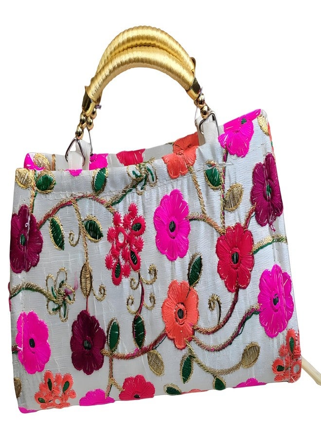 INDIACRAFT Women's Silk Clutch Hand Bag with Embroidery Work for Casual, Party, Wedding (Maroon 1) - Image 1
