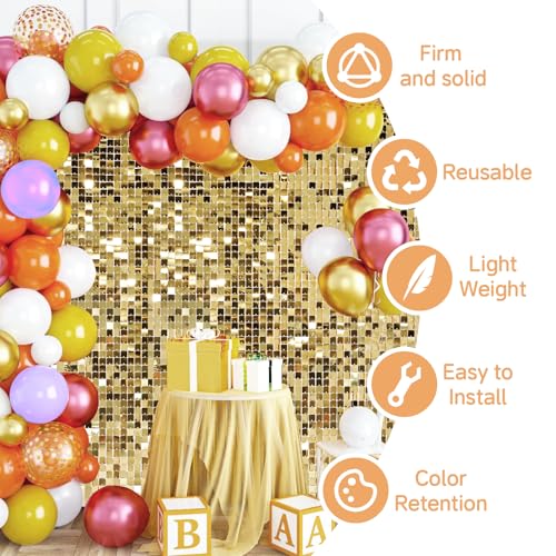 Cherocito 4 FT x 6 FT Light Gold Shimmer Wall Backdrop,Shiny Sequins,24PCS Sequins Backdrop Decoration Panels, Glitter Bling Photo Background Decorations for Birthday Party Wedding Anniversary Graduation - Image 3