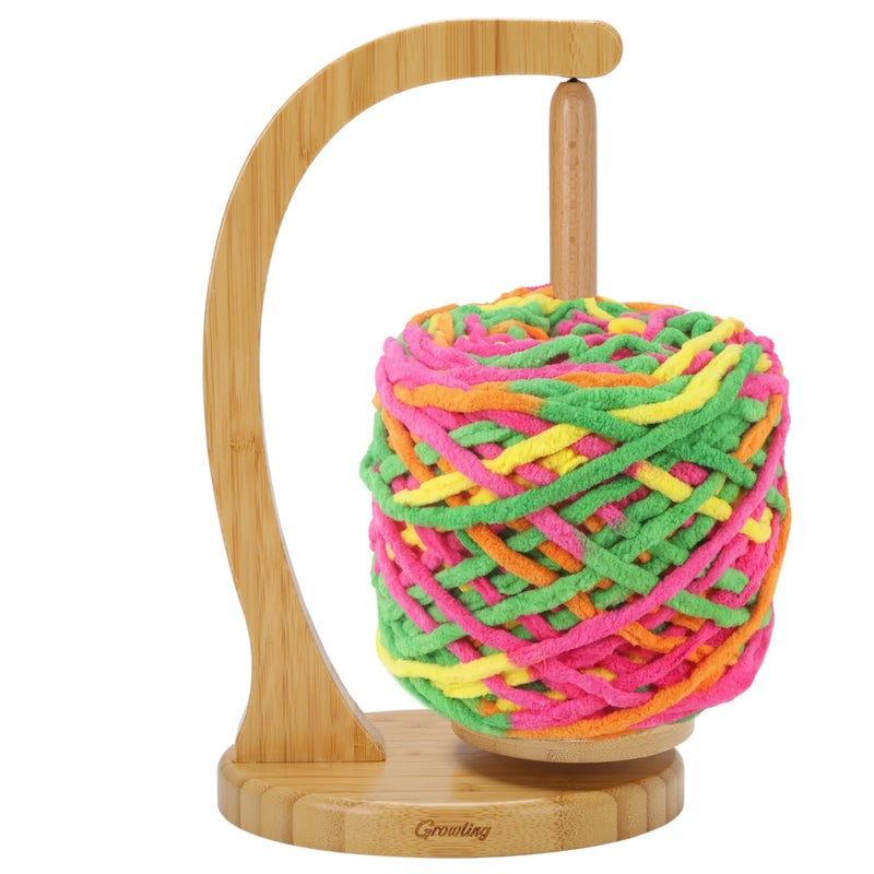 GROWLING Wooden Yarn Holder for Crocheting Upgrade Larger Size Magnetic Rotating Pendulum Yarn Ball Dispenser Stand Yarn Spinner as Surprise Gift for Knitting Lovers Natural Bamboo - Image 2