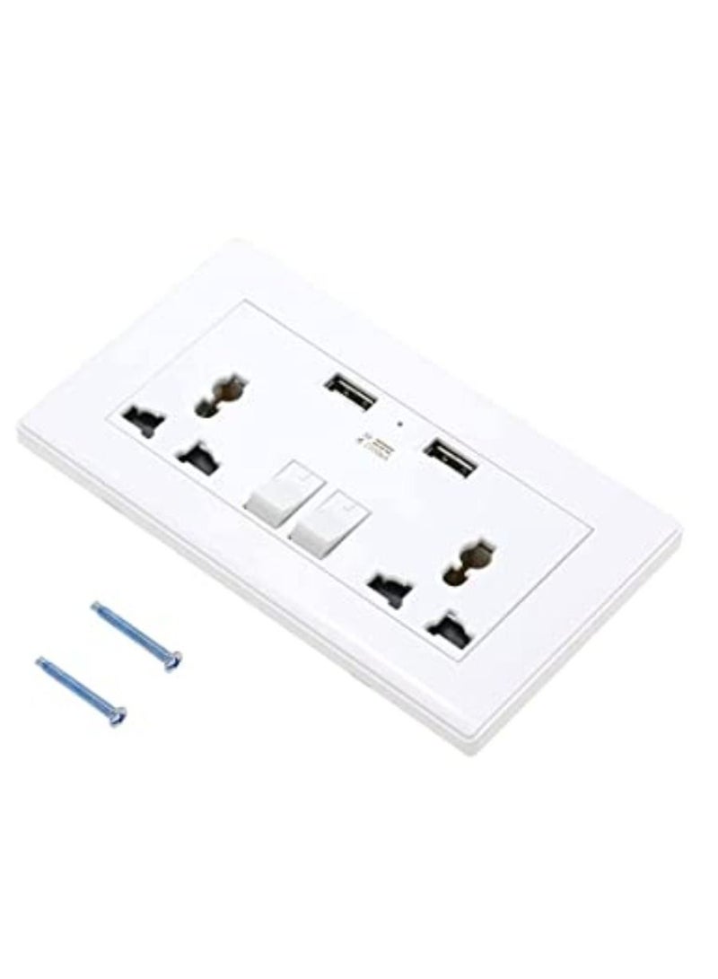 QUESERA Universal Wall Socket Dual 2 USB Plug Switch Power Supply Plate 2100mA Multifunctional Three Hole Socket - Image 2