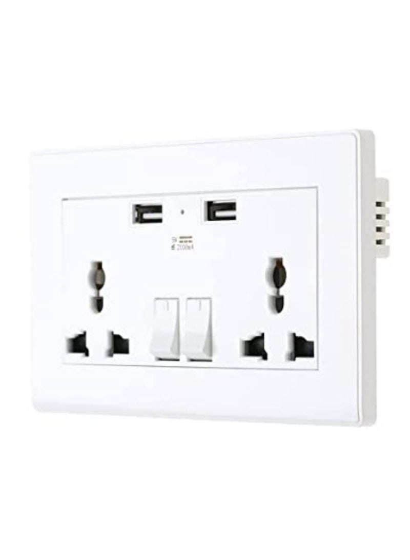QUESERA Universal Wall Socket Dual 2 USB Plug Switch Power Supply Plate 2100mA Multifunctional Three Hole Socket - Image 1