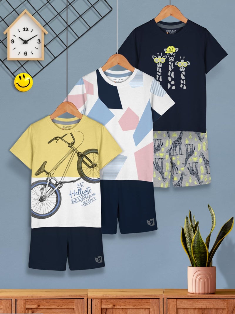 HELLCAT Boys Dress Clothing Set Combo with Tshirts & Shorts - Pack 3 Mustard/White/Navy 1-2 Years - Image 2