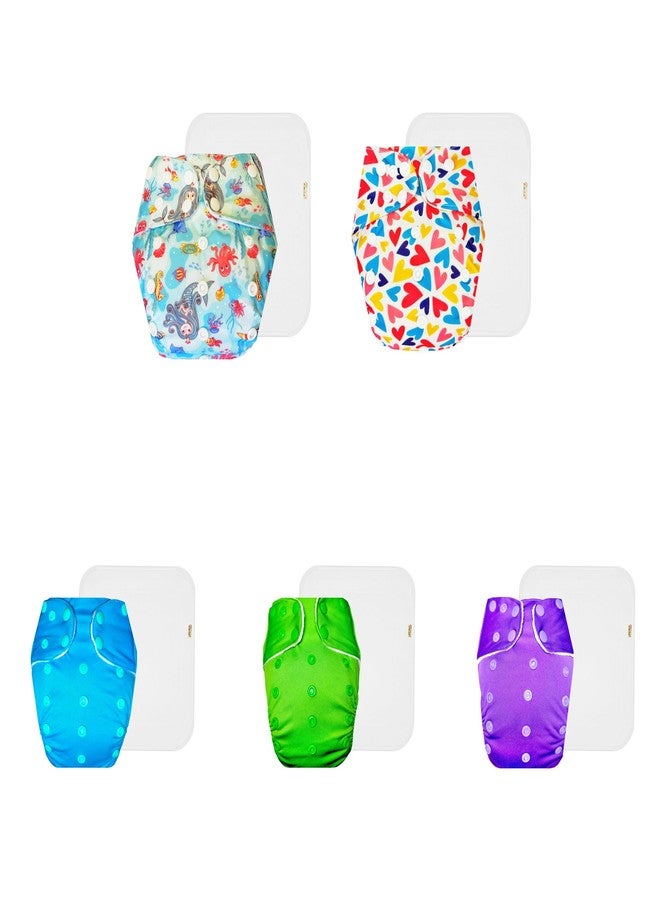 Dumbledo Premium Cloth Diaper with Cotton Insert (Pack of 5) | Hypoallergenic | Leakproof | Adjustable Snaps | Worry-Free Diapering | 3 Months - 3 Years | Unisex Baby - Image 1