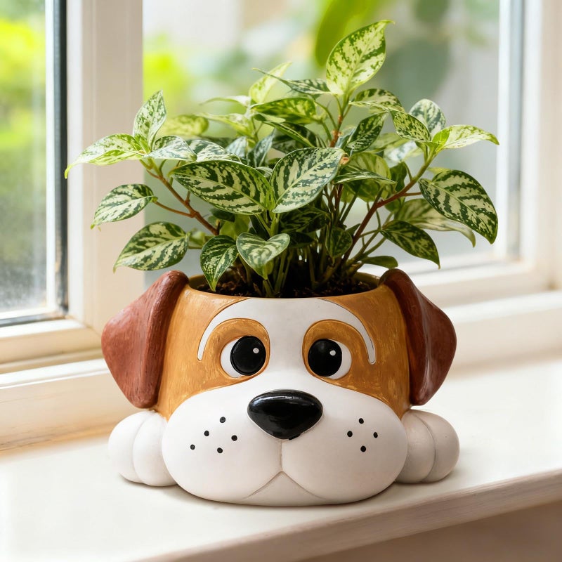 Toparad Dog Resin Planter Pot - Funny Animal Plant Pots for Home Office Decor, Cute Flower Pot with Drainage Hole for Indoor Outdoor Plants, Unique Succulent Pots Gift IdeaI for Plant Lovers - Image 1