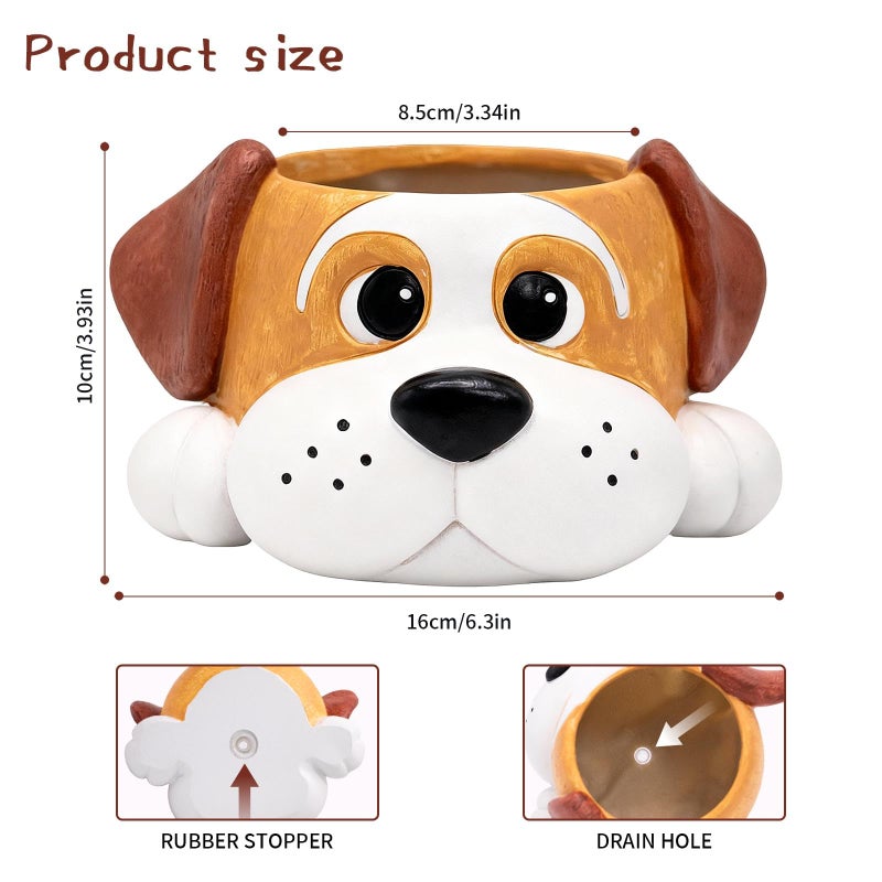 Toparad Dog Resin Planter Pot - Funny Animal Plant Pots for Home Office Decor, Cute Flower Pot with Drainage Hole for Indoor Outdoor Plants, Unique Succulent Pots Gift IdeaI for Plant Lovers - Image 3