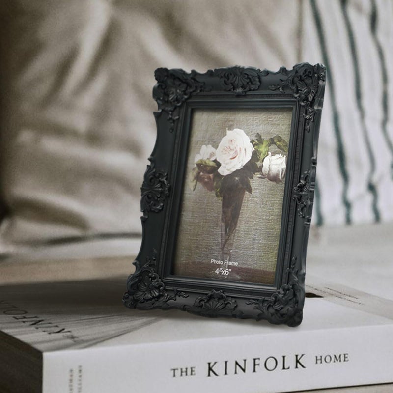 CISOO 4x6 Vintage Picture Frame Antique Ornate Black Photo Frame  for Table Top and Wall Display  Decorative Floral Design Retro Home Decor  Photo Gallery Art - Image 4