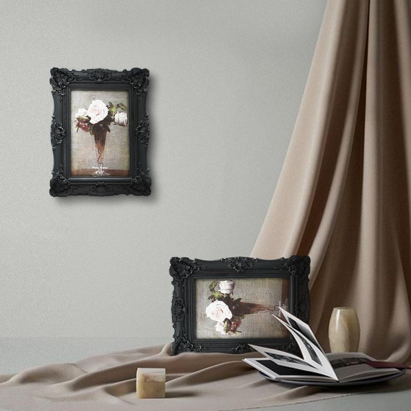 CISOO 4x6 Vintage Picture Frame Antique Ornate Black Photo Frame  for Table Top and Wall Display  Decorative Floral Design Retro Home Decor  Photo Gallery Art - Image 3