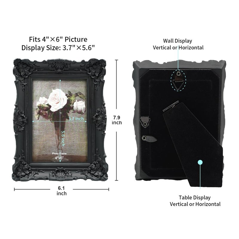 CISOO 4x6 Vintage Picture Frame Antique Ornate Black Photo Frame  for Table Top and Wall Display  Decorative Floral Design Retro Home Decor  Photo Gallery Art - Image 5