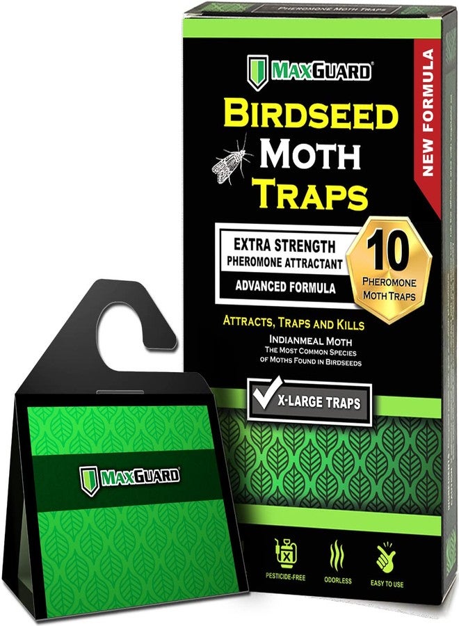 MaxGuard Birdseed Pantry Moth Traps (10 XL Pack) Extra Strength Pheromones | Non-Toxic Extra Large Sticky Glue Trap for Bird Seed Storage Areas | Attract, Trap and Kill Moths - Image 1