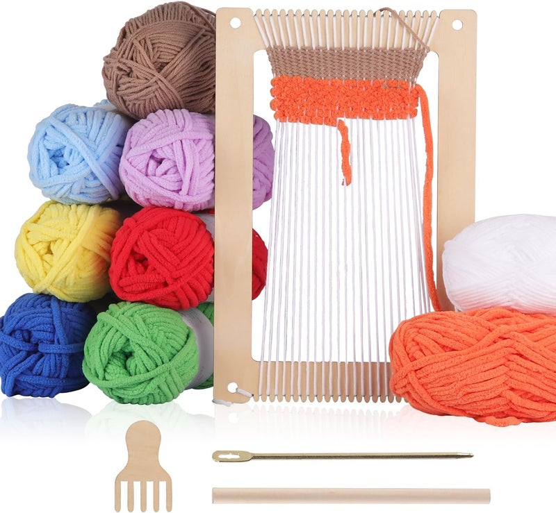 CYCHIRV Weaving Loom Kit: Wooden Tapestry Loom with Yarn, Warp Frame, and Loom Heddle Bar - Perfect for Kids and Beginners - Image 1