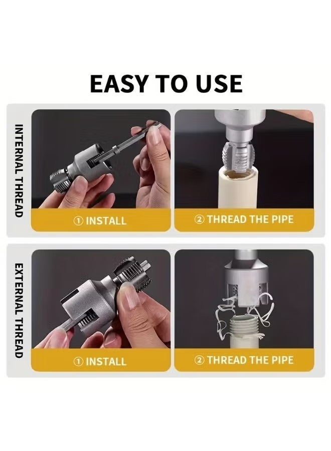 أداة قطع خيوط أنابيب PVC ثنائية الوظائف مطورة، أداة قطع خيوط الأنابيب 2 في 1 مقاس 1/2 بوصة و 3/4 بوصة، أداة متكاملة لربط خيوط الأنابيب الداخلية والخارجية، لإصلاحات السباكة المنزلية (قطعة واحدة) - Image 2