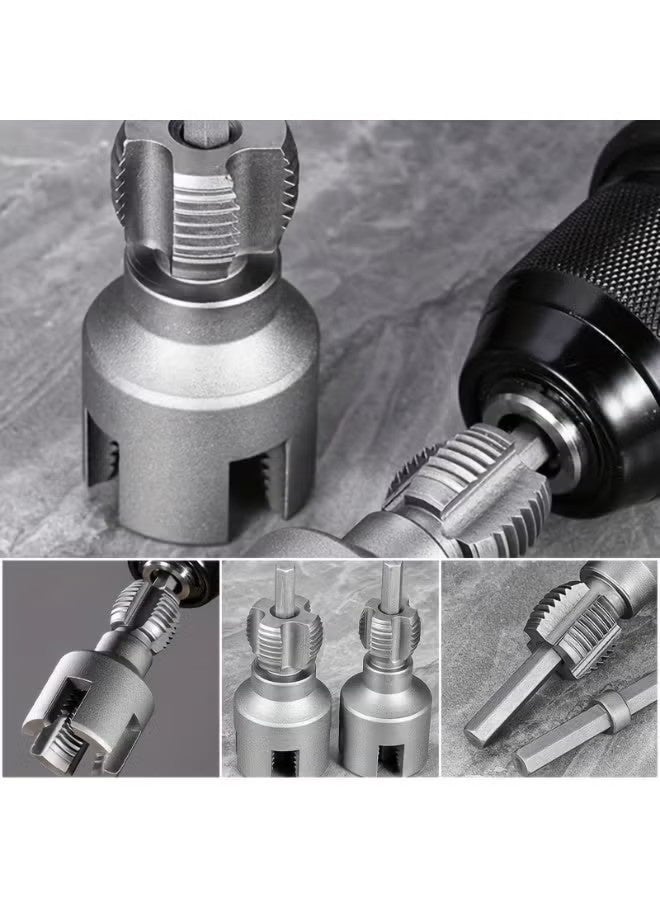 أداة قطع خيوط أنابيب PVC ثنائية الوظائف مطورة، أداة قطع خيوط الأنابيب 2 في 1 مقاس 1/2 بوصة و 3/4 بوصة، أداة متكاملة لربط خيوط الأنابيب الداخلية والخارجية، لإصلاحات السباكة المنزلية (قطعة واحدة) - Image 3