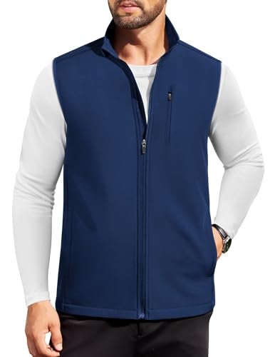 COOFANDY Windproof Vest For Men Lightweight Sleeveless Jacket Zip Fleece Lined Softshell Vest With Pocket, Dark Blue, Small - Image 1