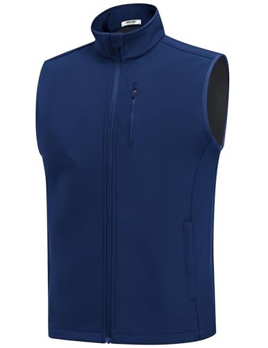 COOFANDY Windproof Vest For Men Lightweight Sleeveless Jacket Zip Fleece Lined Softshell Vest With Pocket, Dark Blue, Small - Image 4