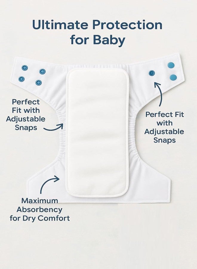 Kritiu Reusable Leakage-proof cotton cloth diapers for babies, high absorbent 8 reusable diaper 8 , 4 layer insert pad combo pack washable cloth diaper free size 3-15kg baby adjustable new born cloth diaper (White Insert) - Image 4