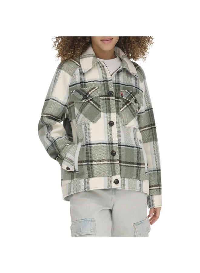 Levi's Women's Zoe Relaxed Wool Plaid Shirt Jacket, Sage Plaid, M - Image 1