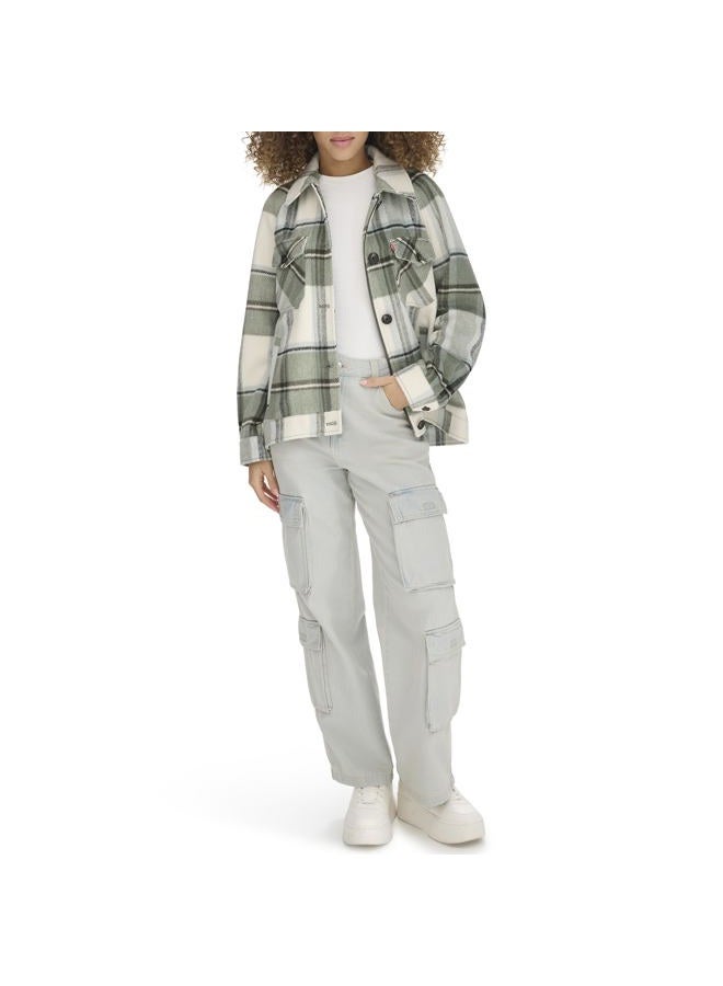 Levi's Women's Zoe Relaxed Wool Plaid Shirt Jacket, Sage Plaid, M - Image 4