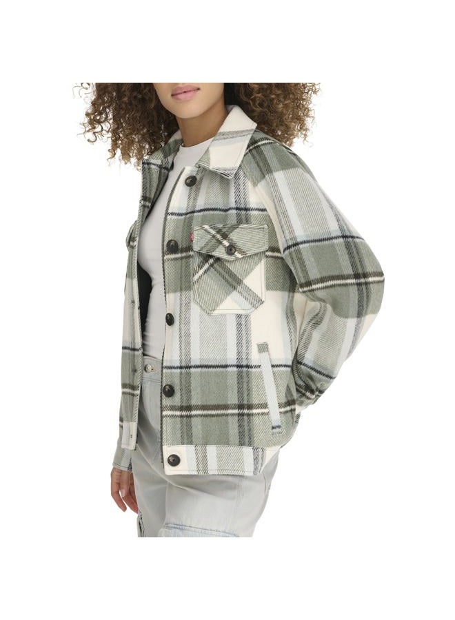 Levi's Women's Zoe Relaxed Wool Plaid Shirt Jacket, Sage Plaid, M - Image 3