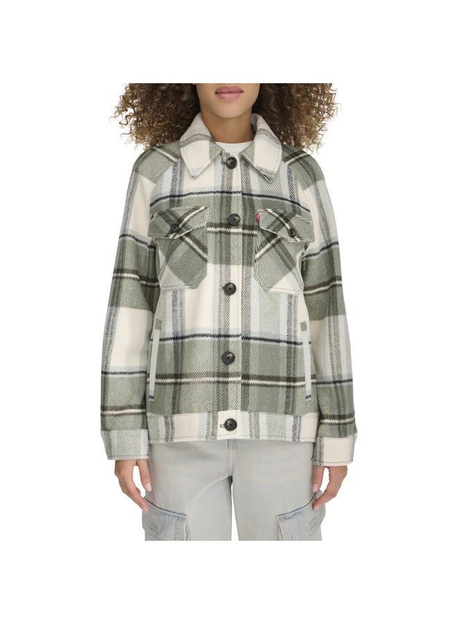 Levi's Women's Zoe Relaxed Wool Plaid Shirt Jacket, Sage Plaid, M - Image 2