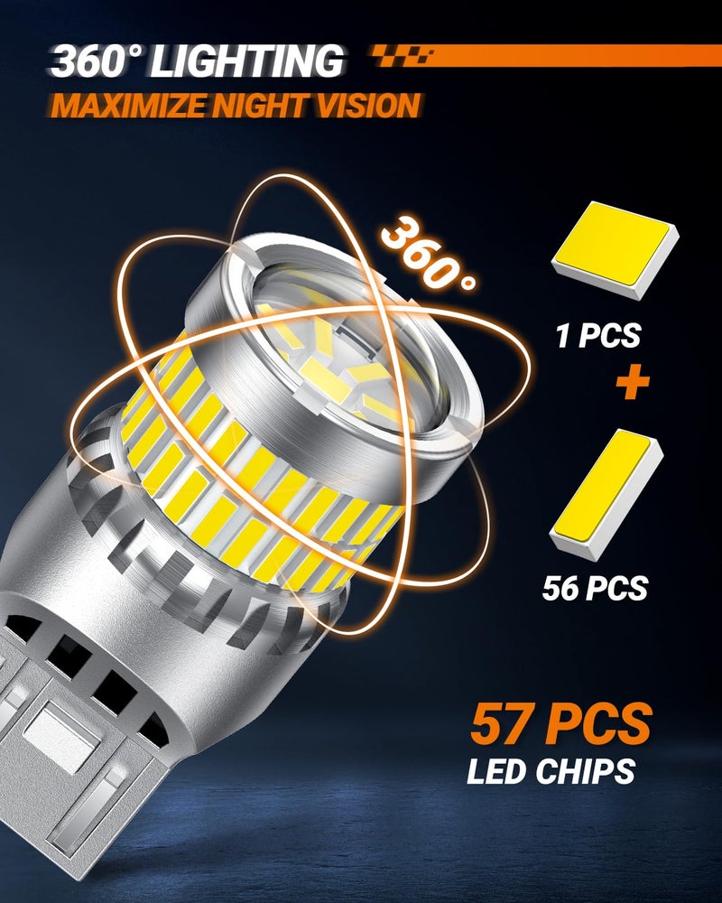 SEALIGHT 7440 7443 LED Bulbs Reverse Lights, Upgraded T20 7444 7441 W21W 992 LED 56-SMD with Projector Lens for Backup Tail Brake Parking Lights, 6000K White, Pack of 2 - Image 5