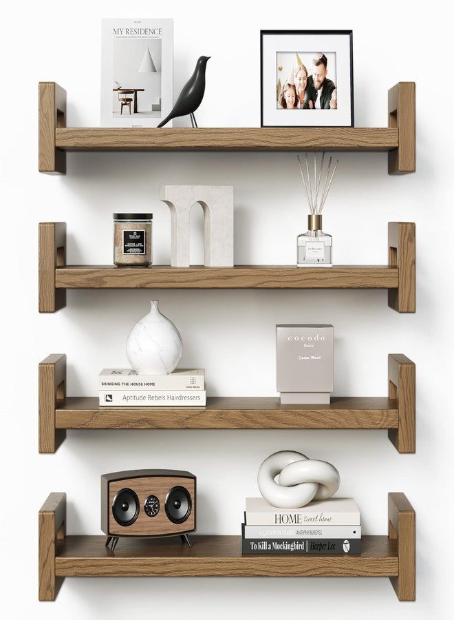 Vailando Floating Shelves for Wall, Set of 4 Solid Wood Wall Mounted Shelves, 16" Rustic Walnut Display Shelf for Bedroom, Living Room, Bathroom, Kitchen - Strong Load Capacity & Natural Pine - Image 1