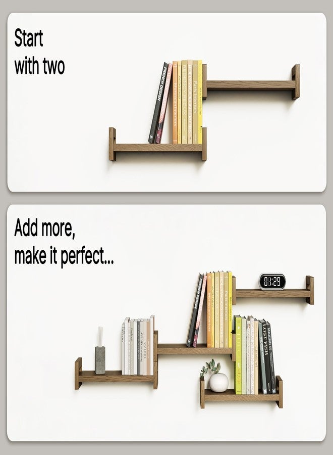 Vailando Floating Shelves for Wall, Set of 4 Solid Wood Wall Mounted Shelves, 16" Rustic Walnut Display Shelf for Bedroom, Living Room, Bathroom, Kitchen - Strong Load Capacity & Natural Pine - Image 4